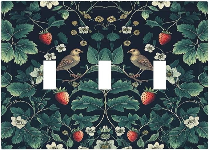 Decorative Switch Plates Strawberry Birds Flowers Plant Morris Floral 3 Gang by Everyswitchisastoryswitch