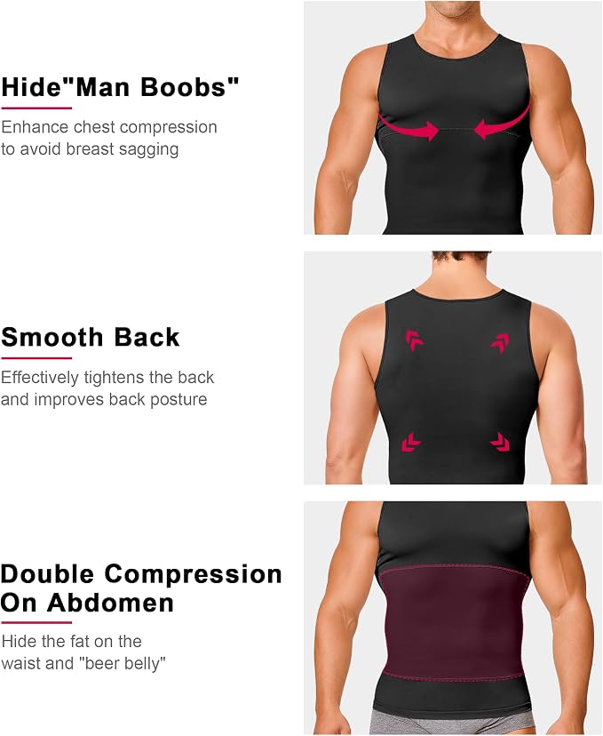 Gotoly Men Compression Shirt Shapewear Slimming Body Shaper Vest Undershirt - Image 4