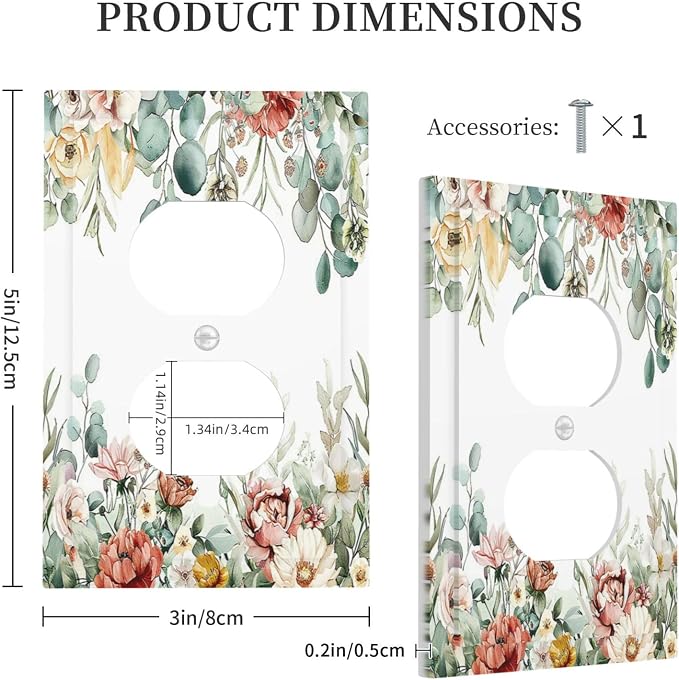 Outlet Covers Vintage Boho Floral Leaves Rustic Sage Botanical 1 Gang Duplex - Image 5