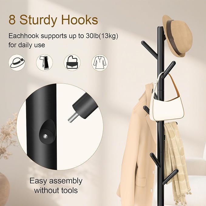 Coat Rack Freestanding with Stable Square Base - Image 5