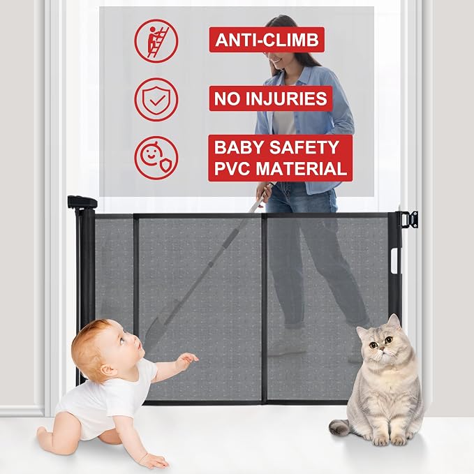 55 inches Retractable Baby Gate, 34 inches Tall Extra Wide Pet Gate - Image 3