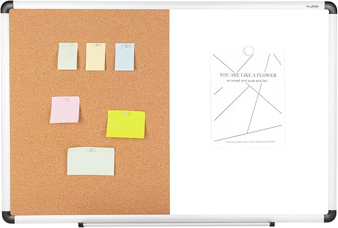 VUSIGN White and Cork Board Combination, Wall Mounted Notice Bulletin - Image 4