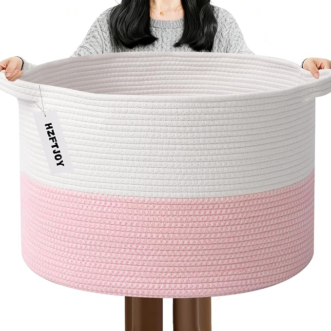 Large Storage Basket with Handle, 19.7" L x 19.7" W x 13" H Blanket Basket by HZFTJOY