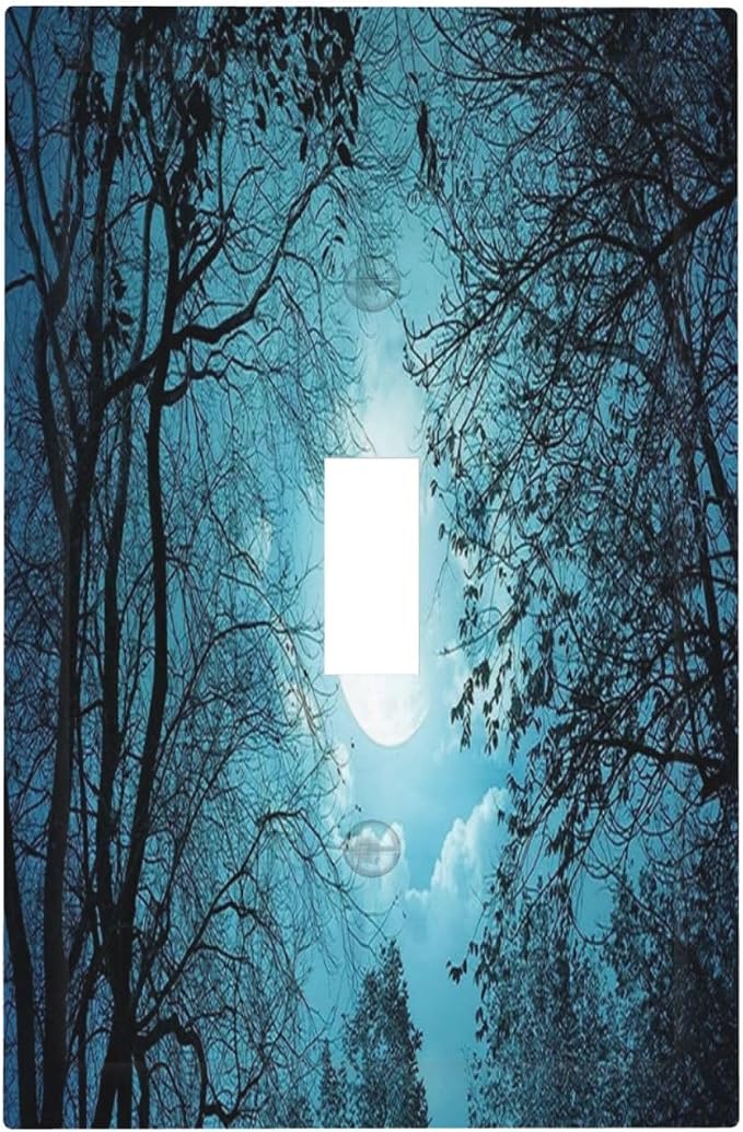 Light Switch Cover Teal Full Moon Forest 1 Gang Wall Plate Cover Turquoise by Spshian
