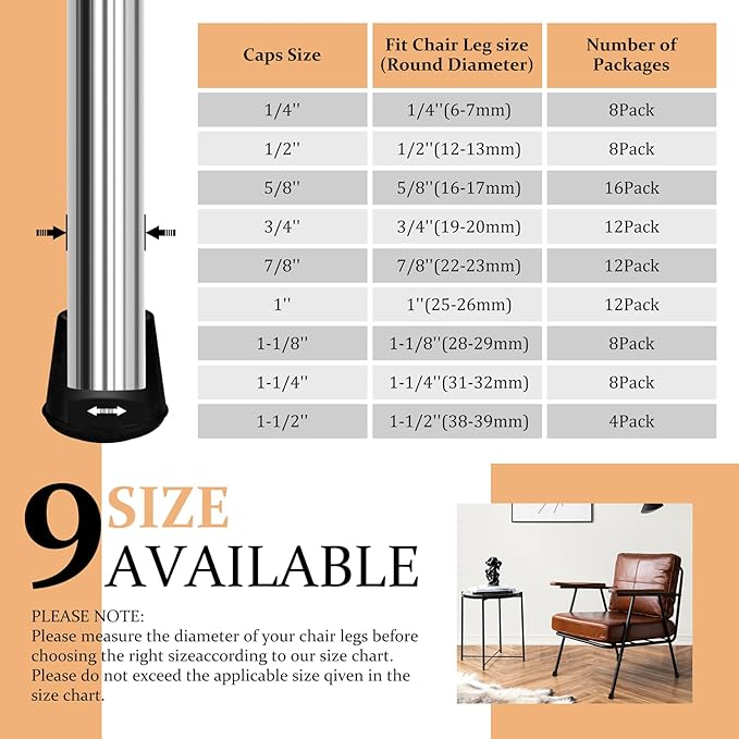 1" Round Rubber Chair Leg Tips Caps, Chair Leg Floor Protectors Furniture Legs - Image 6