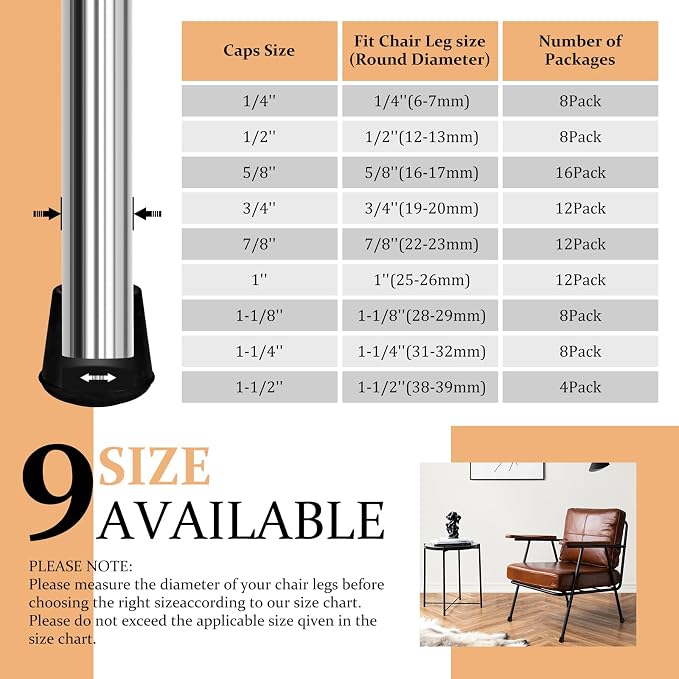 1-1/2” Round Rubber Chair Leg Tips Caps, Chair Leg Floor Protectors Furniture - Image 6