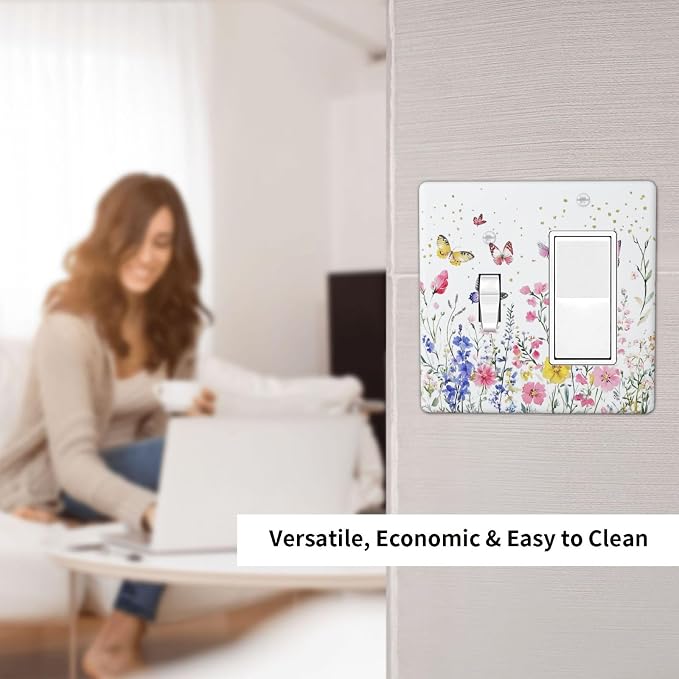 Outlet Covers Watercolor Floral Butterfly Colorful Wildflower 1 Toggle 1 Rocker - Image 6