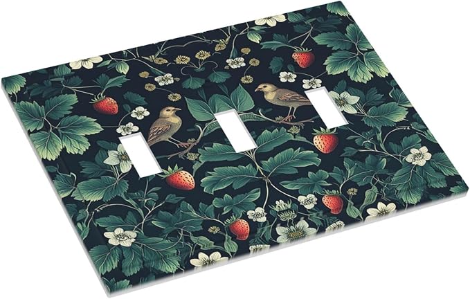 Decorative Switch Plates Strawberry Birds Flowers Plant Morris Floral 3 Gang - Image 3