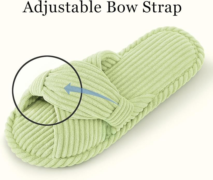 Evshine Fall House Slippers for Women Corduroy Cross Bow Indoor Slippers Open - Image 2