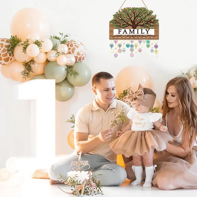 KAlRNE Family Birthday Board, Vintage Wooden Reminder Calendar, Rustic - Image 4