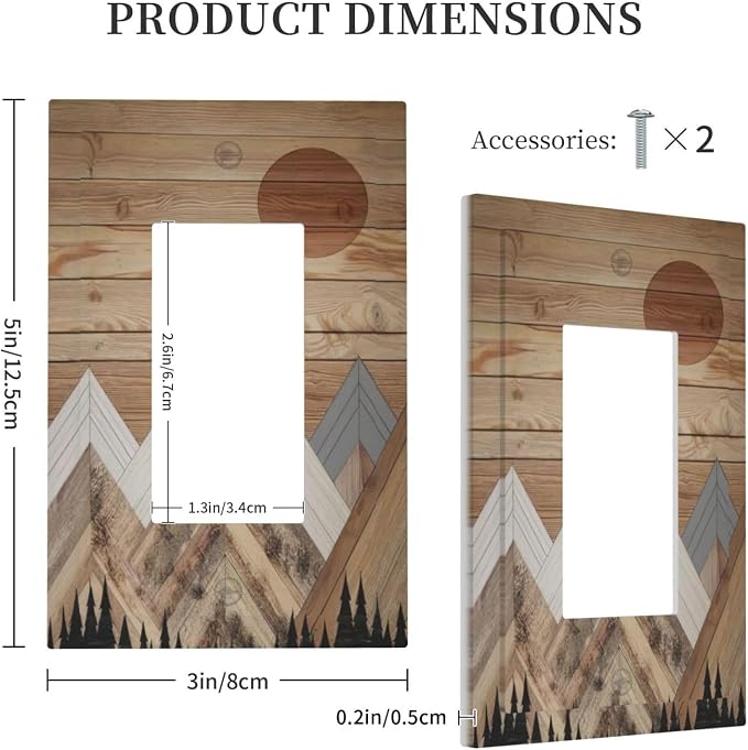 Wooden Planks Mosaic Snow Mountain Sun Decorative Outlet Covers 1 Gang Single - Image 5