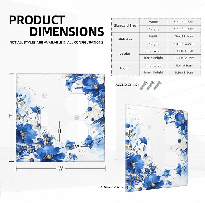 Klein Blue Flowers Watercolor Golden White Floral Wallplates 1 Toggle 1 Duplex - Image 5