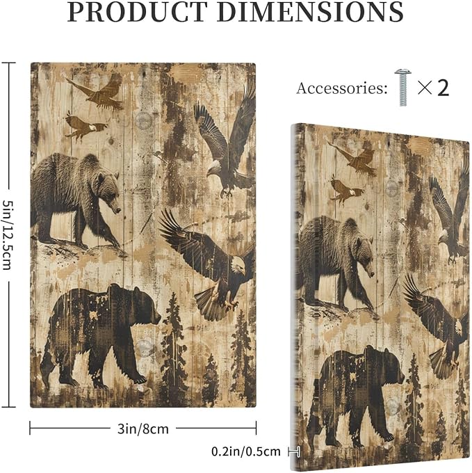 Light Switch Cover Plate Vintage Cabin Wildlife Animal Bear Eagle Forest 1 Gang - Image 5