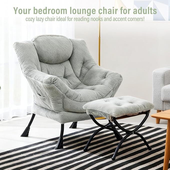 Lazy Chair with Ottoman, Modern Chair with Folding Footrest, Lounge Accent Chair - Image 3