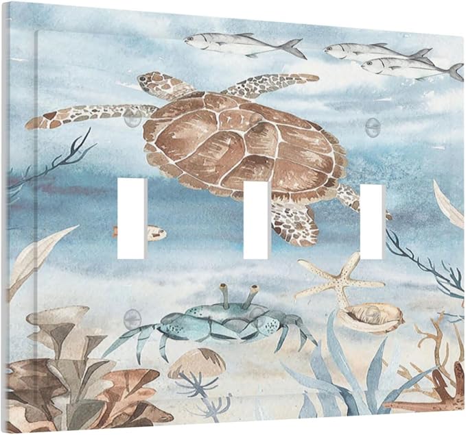 Decorative Switch Plates Sea Turtle Coral Reef Nauticaltheme 3 Gang Wall Plate - Image 2