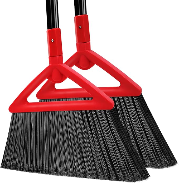 Heavy Duty Broom Outdoor and Indoor, 2 Pack Upgraded Commercial Angle Brooms by PUTNATRUE