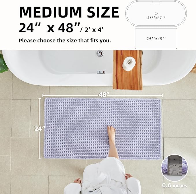 Waffle Bath Mat, Boho Bathroom Rugs Non Slip Washable Super Absorbent Quick Dry - Image 2