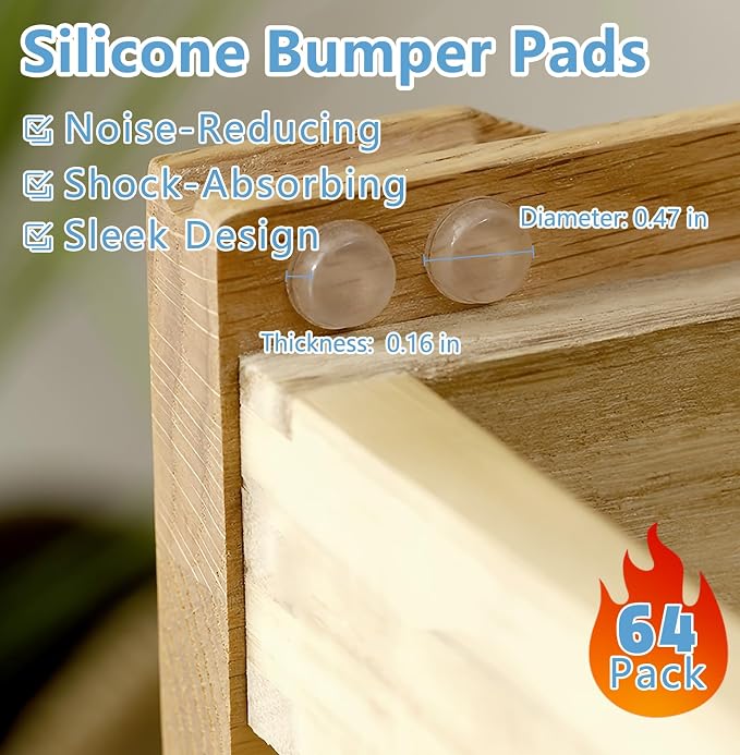 Clear Silicone Cabinet Door Bumpers 64 Pcs, Self-Adhesive Sound Dampening - Image 2