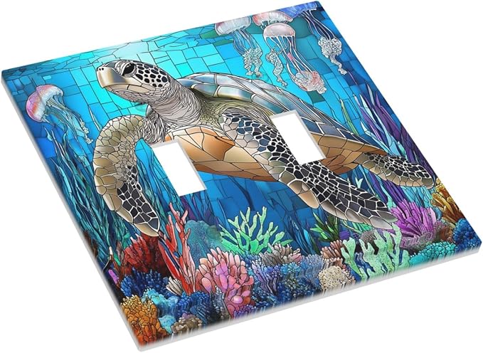Decorative Switch Plates Nautical Sea Turtle Coral Jellyfish 2 Gang Double - Image 3
