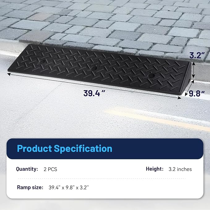 Rubber Curb Ramp, 3.2" Rise Height 2 Pack, Heavy-Duty 1.5 T Capacity Threshold - Image 2