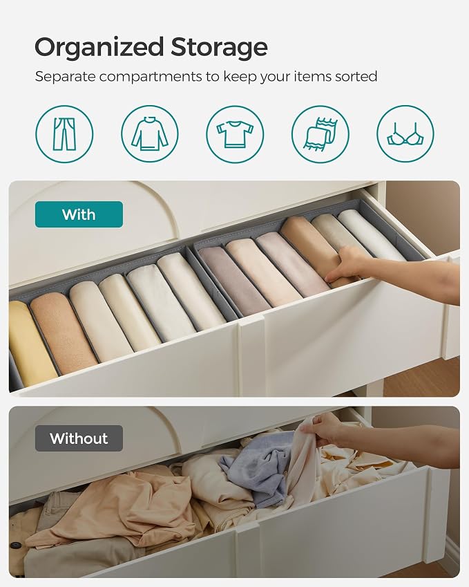 SONGMICS Set of 4 Large Size Wardrobe Clothes Organizers, 6-Compartment - Image 3
