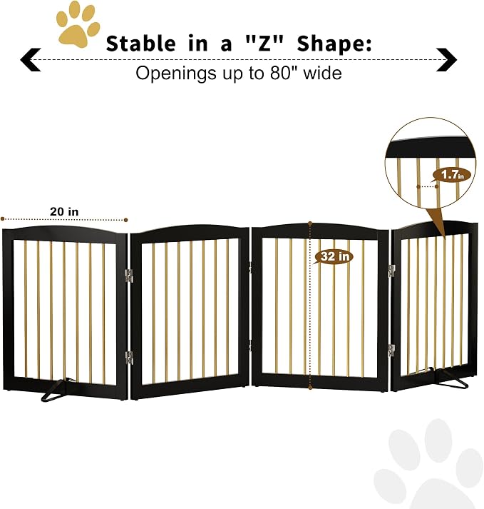 Freestanding Pet Gate for Dogs, Foldable Wooden Dog Gate for House, Indoor Dog - Image 6