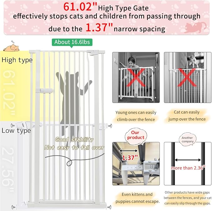 Lumizone Extra Tall Cat Gate 61.02" High Pressure Mounted Extra Wide 2025 New - Image 4