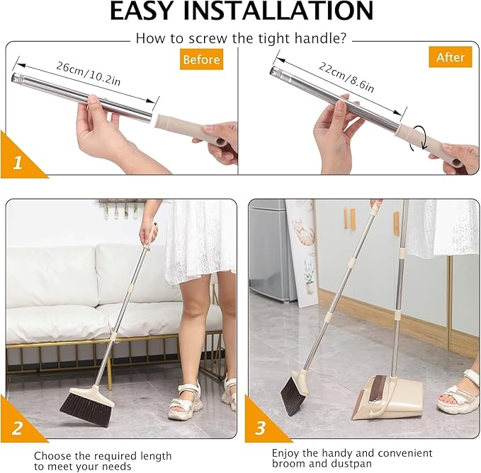 Broom and Dustpan Set with Long Handle, Light Weight Stainless Steel Poles - Image 6