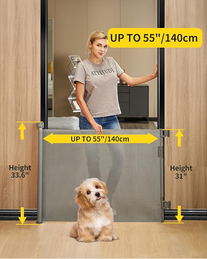 Retractable Baby Gate for Stairs – 33” Height, Expands up to 55” Width – Safety - Image 2