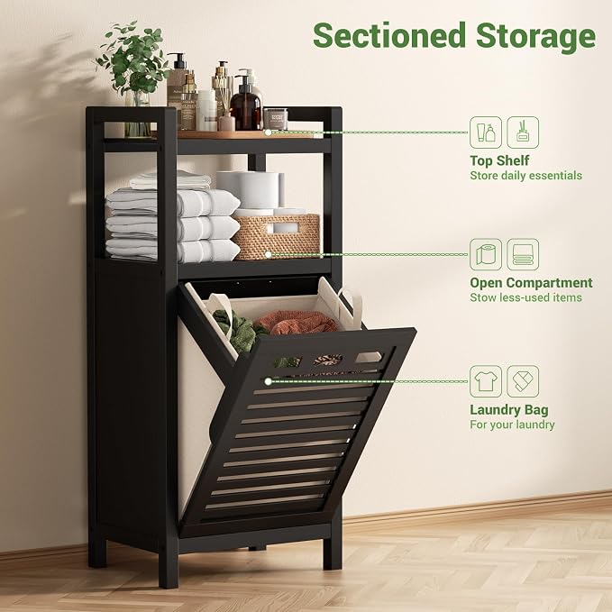 Homykic Tilt Out Laundry Hamper, 10 Gal Bamboo Laundry Storage Cabinet - Field & Grace
