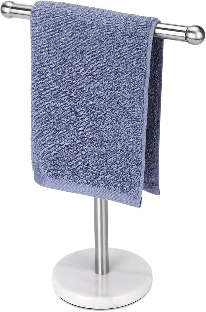 Hand Towel Holder Stand with Heavy Marble Base, T-Shape Towel Rack, by WAYDELI