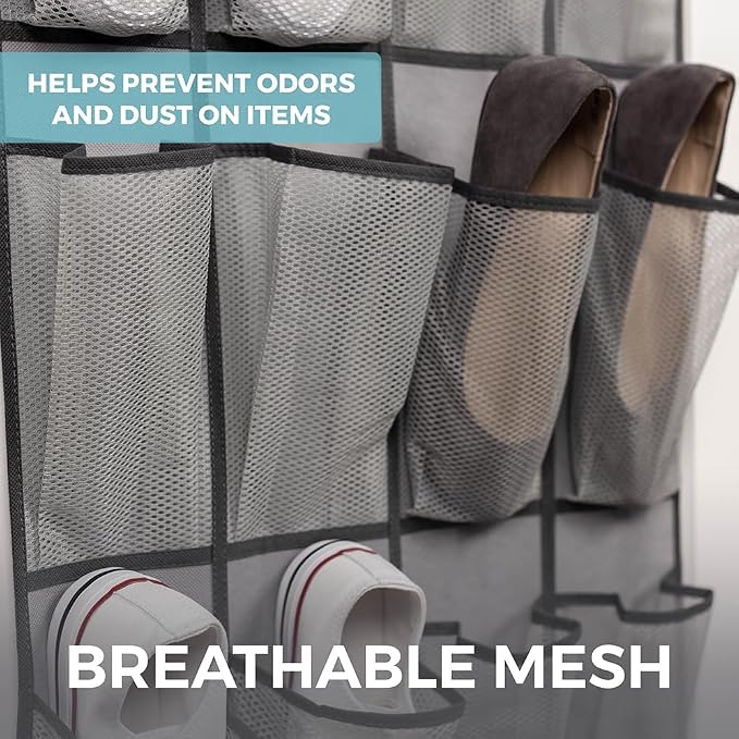 HOME GENIE Over the Door Hanging Shoe Organizer, 24 Breathable Mesh Pockets - Image 3