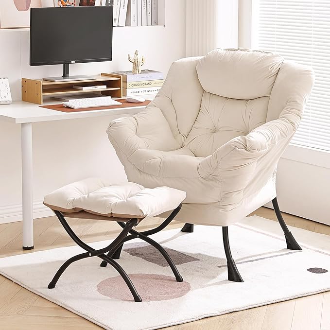 Lazy Chair with Ottoman, Modern Chair with Folding Footrest, Lounge Accent Chair by Furlide