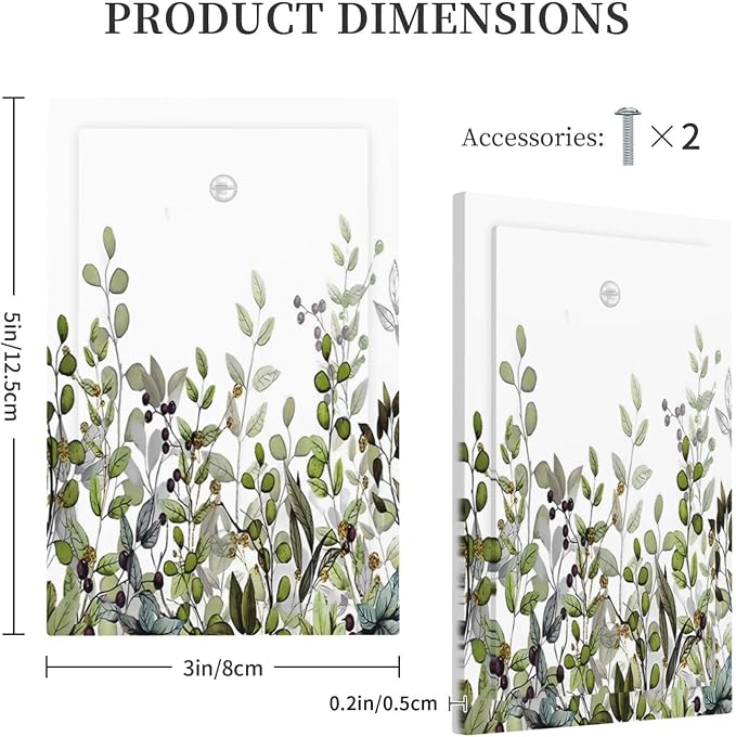 Watercolor Green Eucalyptus Leaves Plants Fruit Light Switch Cover Plate 1 Gang - Image 5
