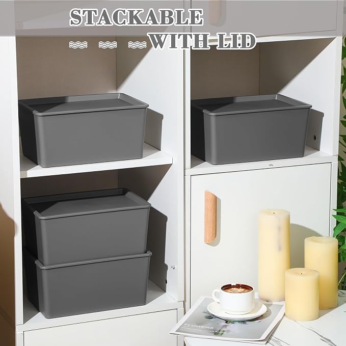 Menkxi 4 Pcs Storage Bins with Lids Plastic Stackable Containers - Image 3