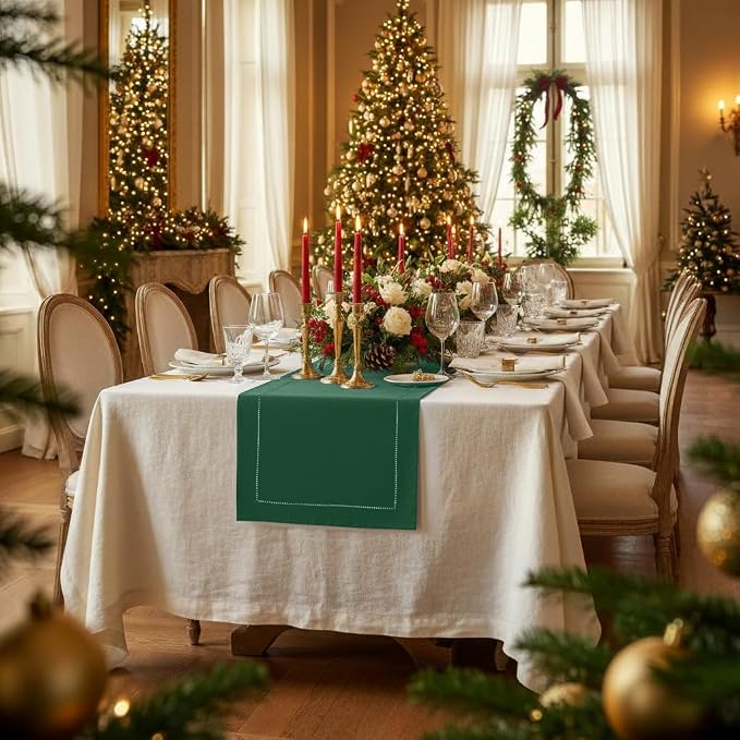 D'Moksha Homes Linen Forest Green Table Runner 90 Inches Long - Image 2