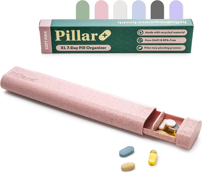Pillar Plus - Aesthetic 7 XL Day Pill Organizer | BPA-Free Wheat Straw Medicine by SequenceHealth