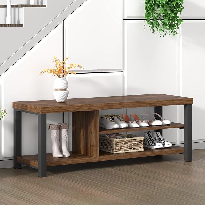 FOLUBAN Entryway Bench, Modern Wood Shoe Bench - Image 5