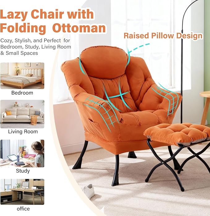 Lazy Chair with Ottoman, Modern Chair with Folding Footrest, Lounge Accent Chair - Image 6