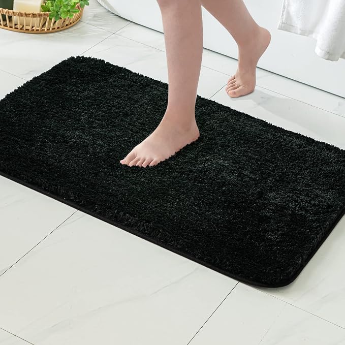 MIULEE Black Absorbent Bath Rugs, Soft Large Bathroom Mats Non-Slip and by MIULEE