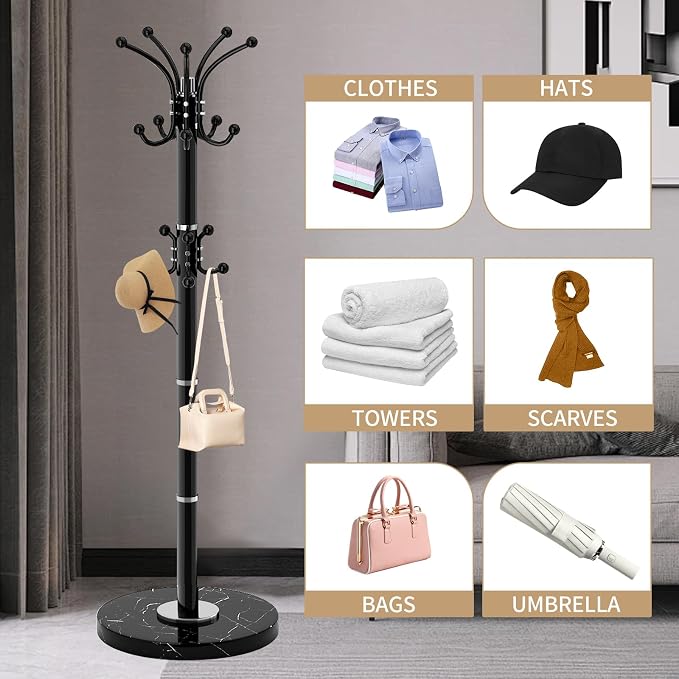 Metal Heavy Duty Coat Rack Stand, Modern Freestanding Coat Rack - Image 6