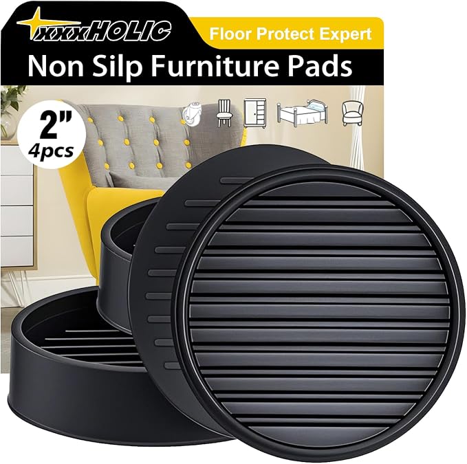 xxxHOLIC Non Slip Furniture Pads, 2” Round Black Rubber Grippers by xxxHOLIC