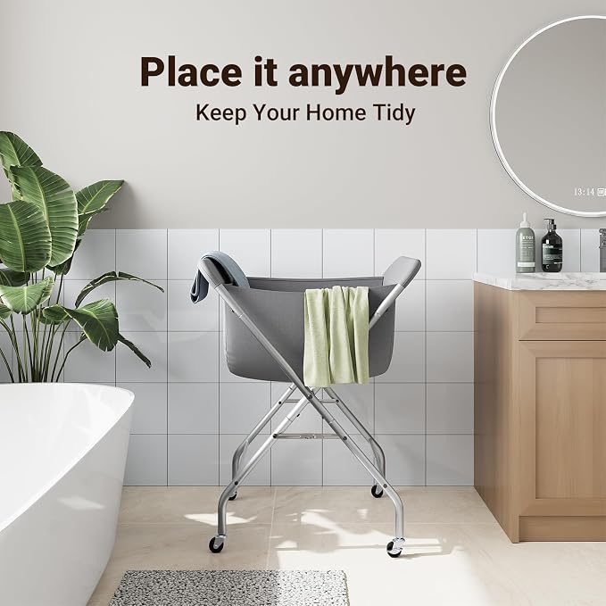 ELYKEN Laundry Cart with Wheels, 33”H Easy Rolling Laundry Hamper with - Field & Grace