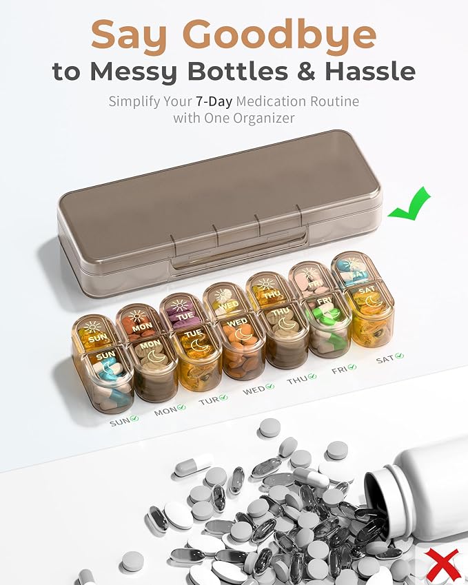 Weekly Pill Organizer 2 Times a Day, 7-Day AM PM Pill Box, Travel Pill Case - Image 4