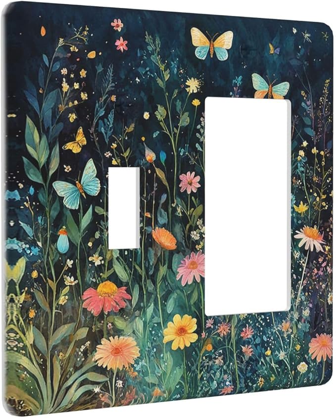 Outlet Covers Boho Vintage Floral Flower Butterfly 1 Toggle 1 Rocker - Image 2