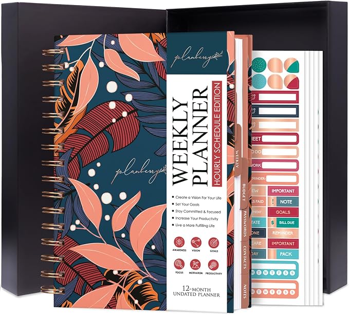PLANBERRY Hourly Schedule Planner Premium – Undated Weekly Organizer by PLANBERRY