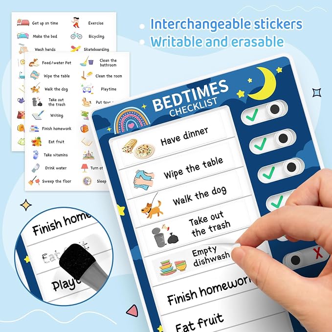 Chore Chart for Kids: Dry Erase Visual Schedule, Magnetic Bedtime/Morning - Image 2