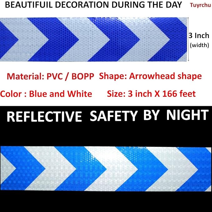 Blue and White Reflective Tape Outdoor Waterproof 3 inch X 166 feet, High - Image 3