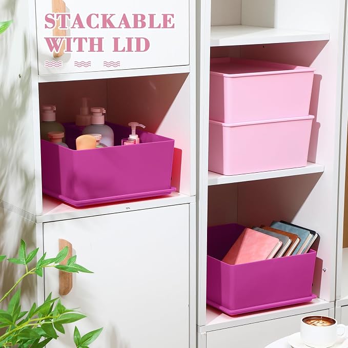 Menkxi 4 Pcs Storage Bins with Lids Plastic Stackable Containers - Image 4