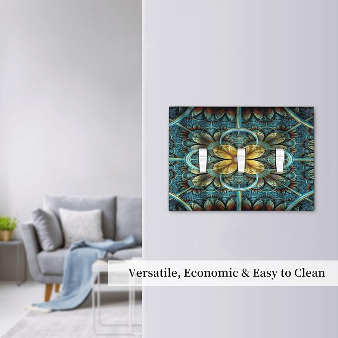 Light Switch Cover Boho Fractal Mandala 3 Gang Wall Plate Triple Light Switch - Image 7